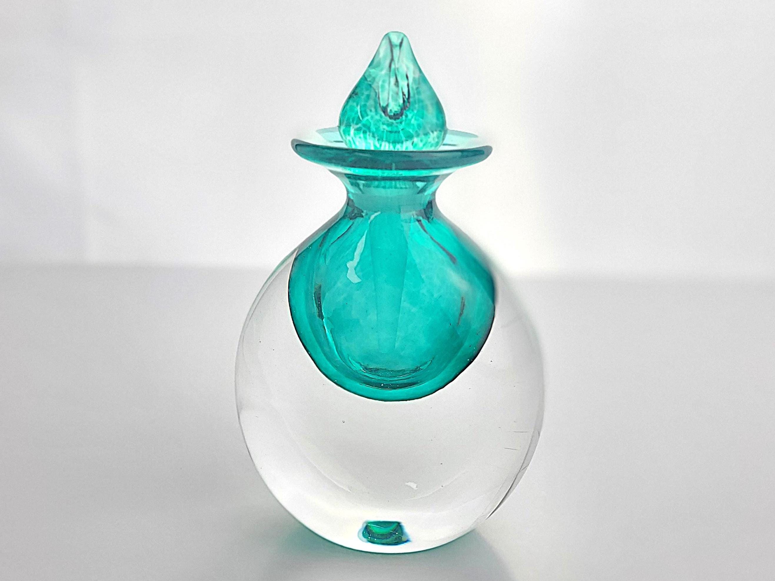 Robert Held Perfume Bottle Signed Teal and Clear Glass Frosted