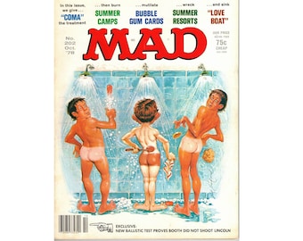 MAD Magazine No. 202 Oct '78, Exclusive: New Ballistic test proves Booth did not shoot Lincoln. Illustrated Shower scene cover..