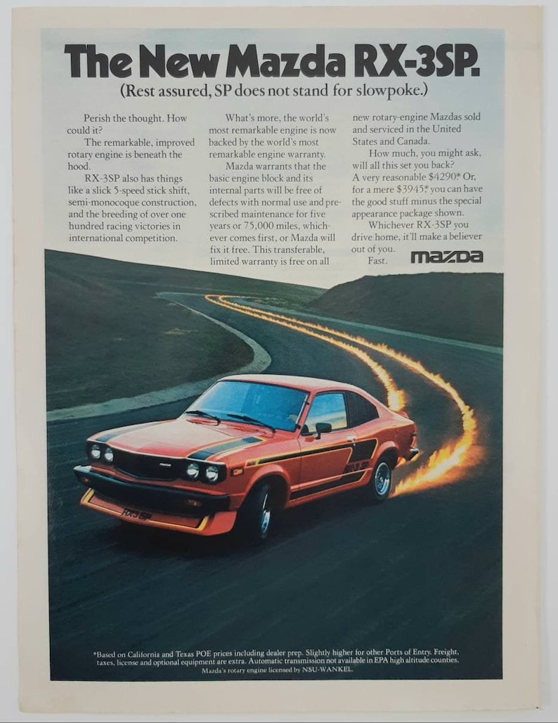 Vintage magazine ad for the Mazda RX-3SP.