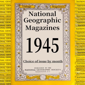 1945 年のオリジナル ナショナル ジオグラフィック雑誌の選択 - 歴史、科学、自然、地理、生態学、技術、世界文化、教育。
