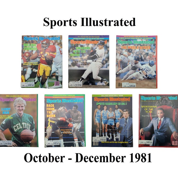 Sports Illustrated Magazines 1981 Oct-Dec, Football, USC, Oklahoma, Baseball, Yankees, World Series, Basketball, Celtics, Boxing, Carolina