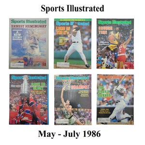 Sports Illustrated Magazines 1986 May-Jul, Hemingway, Baseball, Boston, Yankees, Basketball, Lakers, Hockey, Montreal, Basketball, Celtics,