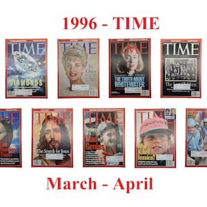 Choice of TIME Magazine – 1996 Mar-Apr, Diamonds, Princess Diana, Hillary Clinton, Mass Shooting, AI, Jesus, Unabomber, Child Pilot, Israel