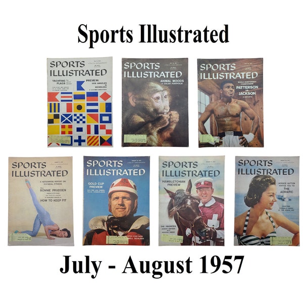 Sports Illustrated Magazines 1957 Jul-Aug, Yachting Flags, Animal Moods, Boxing, Physical Fitness, Hydroplane, Horse Racing, Adriatic