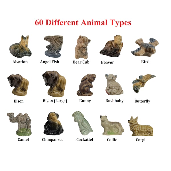 Red Rose tea figurines. Vintage Wade animal figures. Collectible Wade Whimsies. 60 types of animal figurines.