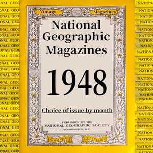 Selección de revistas originales de National Geographic de 1948: historia, ciencia, naturaleza, geografía, ecología, tecnología, cultura mundial, educación.