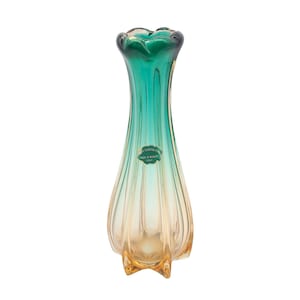 Murano Venetian Glass Sommerso Vase Made in Italy Circa 1960s Orange Green Clear Heavy Glass Flower Holder Decorative Collectible Art Glass
