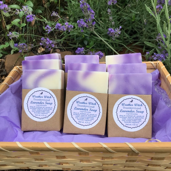 All Natural Lavender Soap Bar, Hand-Crafted By Master Soap Artisans, High Quality Ingredients, Thundercloud, Gentle, Pretty Swirly Design