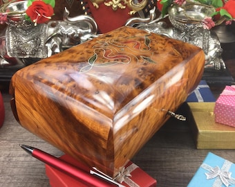 Decorative thuya burl wooden jewelry organizer holder box, keepsake burl wooden box, memory New year Christmas  Gift for her