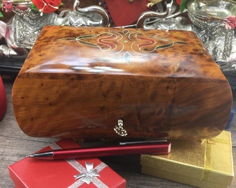 Decorative thuya burl wooden jewelry organizer holder box, keepsake handmade wooden box, memory New year Christmas  Gift for her