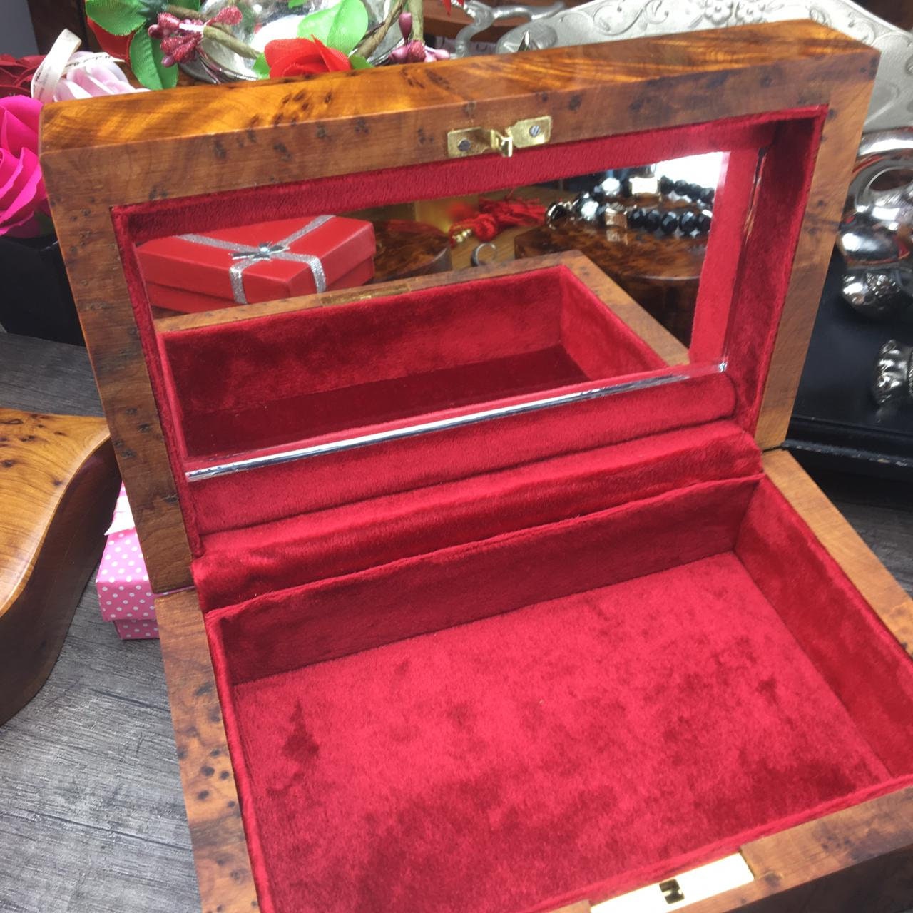 Handmade Decorative Red Velvet Lined Jewelry Box Thuya Wooden Etsy