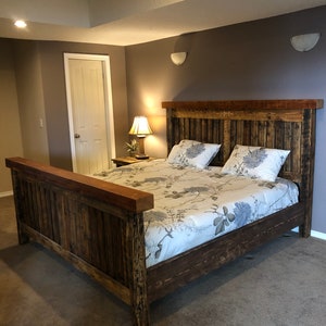 King size bed made from reclaimed barn wood