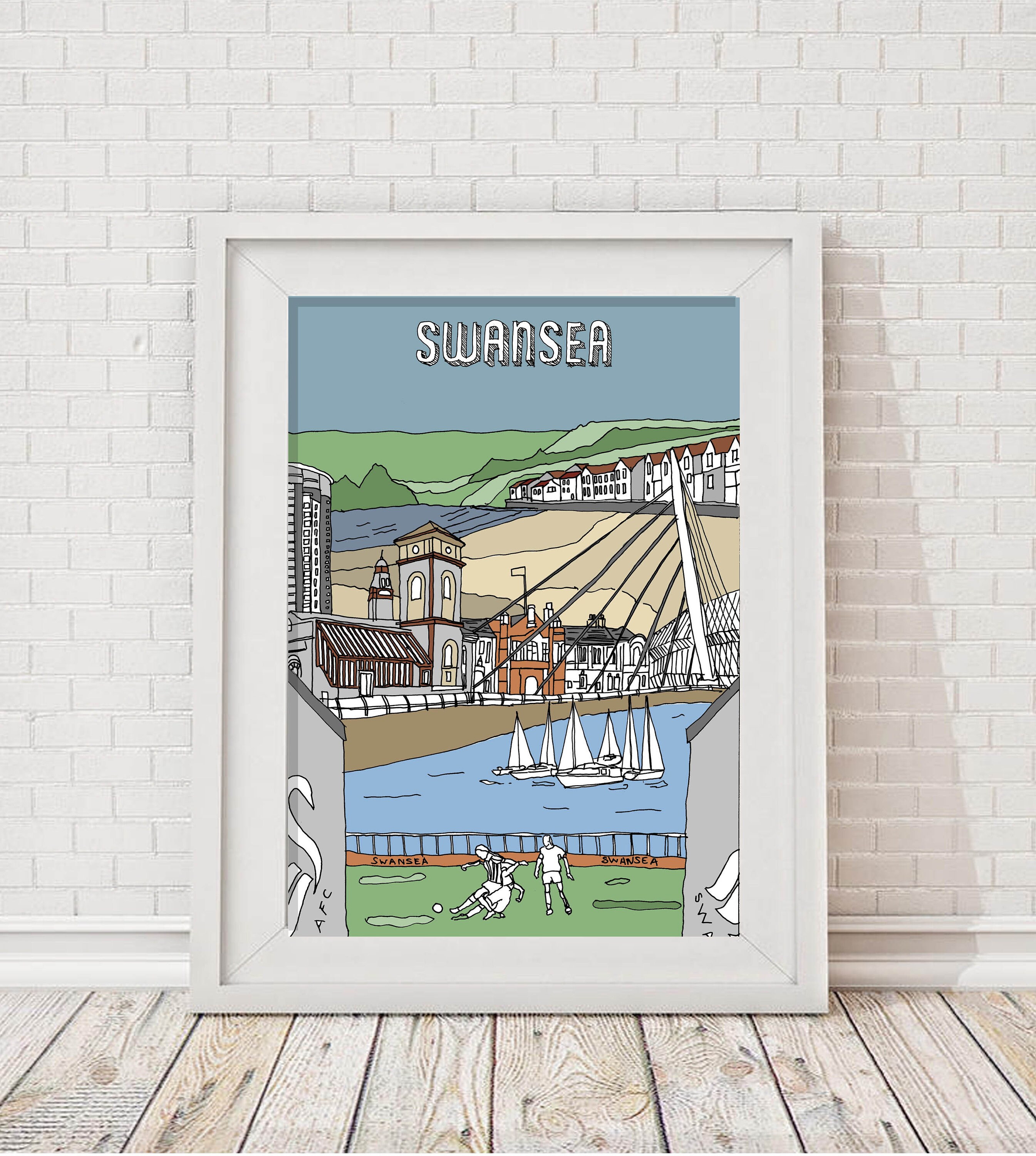 Swansea, Wales. Colour Illustration. Etsy
