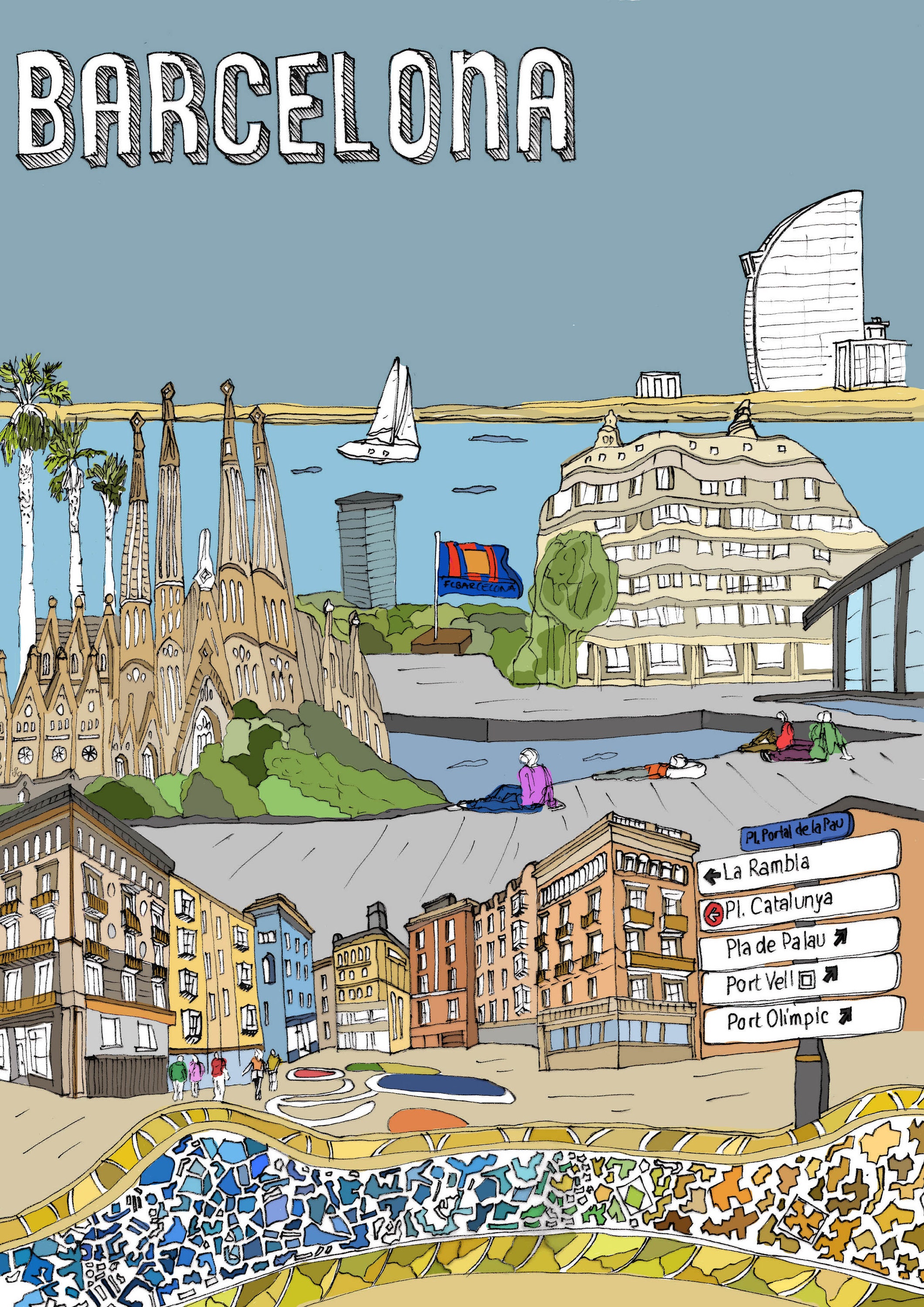 Barcelona Hand Drawn Illustration. Etsy