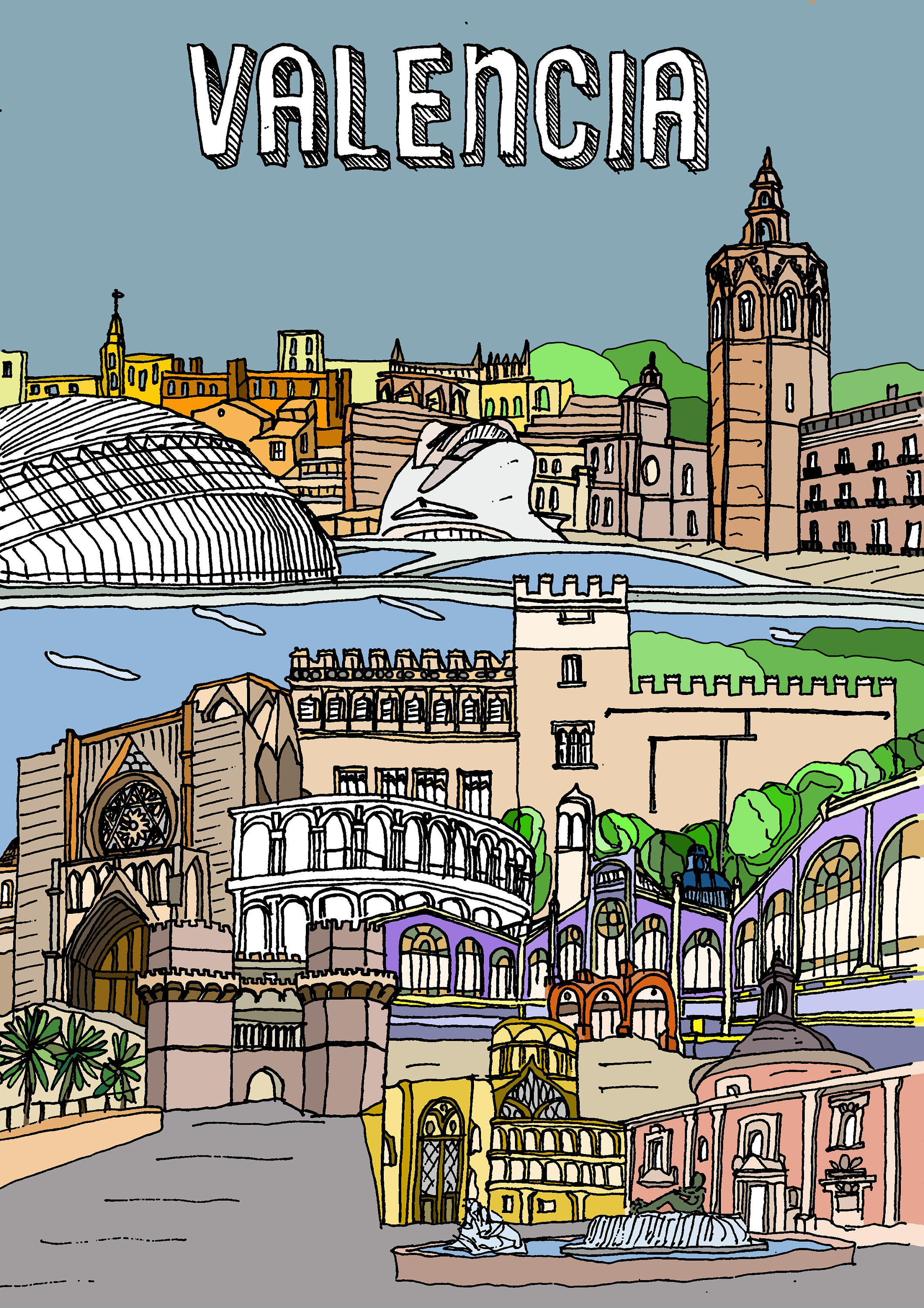 Valencia, Spain. Hand Drawn Illustration. Etsy UK