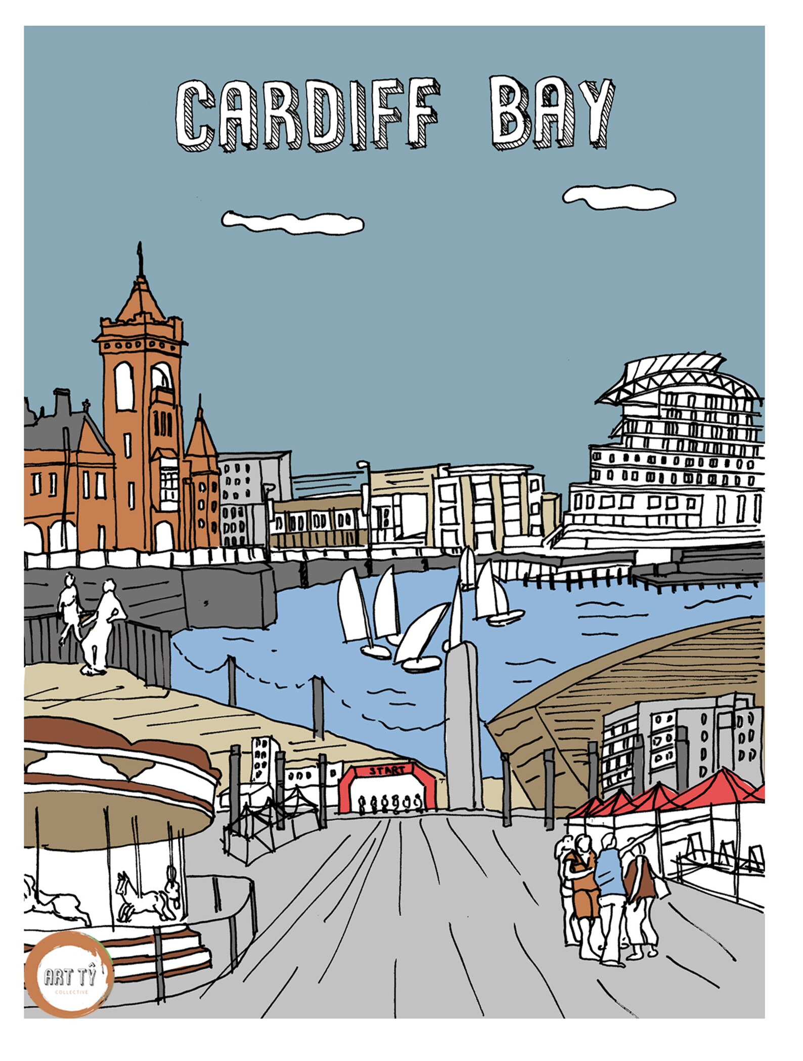 Cardiff Bay, Wales. Colour Illustration. Etsy New Zealand