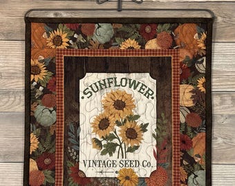 Small Fall Autumn Wallhanging 'Vintage Sunflower Seeds' with Star Hanger, 20" x 13"