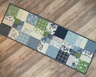 Quilted Broken Nine-Patch Table Runner with Nantucket Summer Fabric, 38" x 13"
