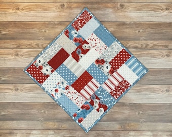 Quilted Small Patchwork "Old Glory" Reversible Table Topper, 16" square