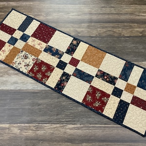Quilted Medium-sized Broken Nine-Patch Table Runner, 39&quot; x 13&quot;