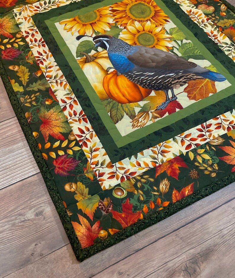Quail Patchwork Fall Autumn Quilted Woodland Animal Quail Wallhanging, 22