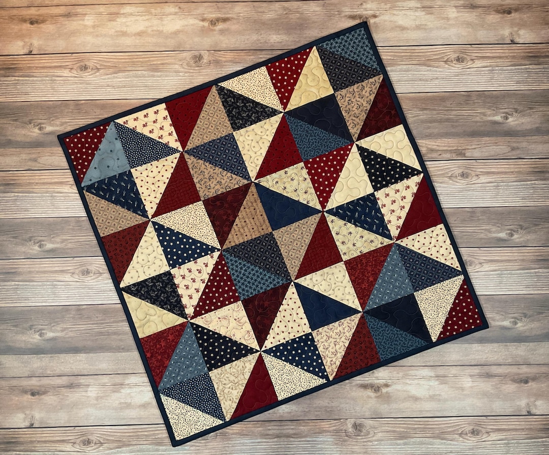 Triangle Table Topper Sign Quilted Primitive Americana Half-square Triangles Table Topper, 24 ...