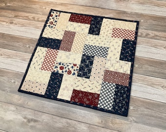 Quilted Small Patchwork "Freedom Road" Reversible Table Topper, 16" square