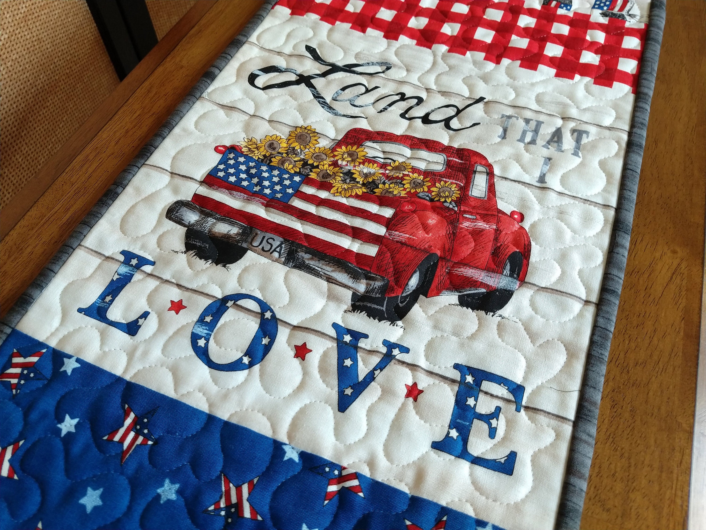 Long Narrow Quilted Americana Table Runner with Land Etsy