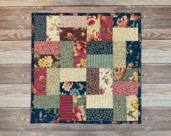 Quilted Small Patchwork "Threads That Bind" Reversible Table Topper, 16" square