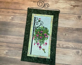 Quilted Hanging Freesia Fabric Print Wallhanging, 29" x 18" with Hanging Sleeve and Optional Hanger