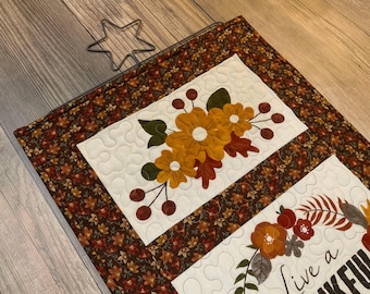 Quilted Fall Thanksgiving Wallhanging with included Hanger, 45" x 16"