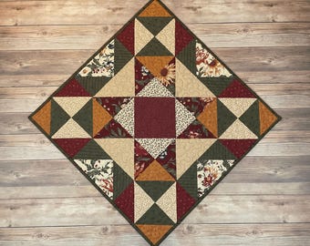 Quilted Half-square Kansas Troubles Expanding Star Table Topper / Wallhanging, 24" square