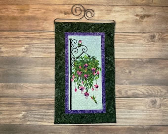Quilted Hanging Freesia Fabric Print Wallhanging, 29" x 18" with Hanging Sleeve and Optional Hanger