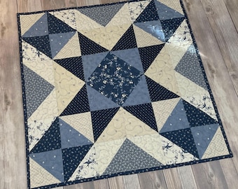 Quilted "Bluebird's Nest" Expanding Star Table Topper / Wallhanging, 24" square