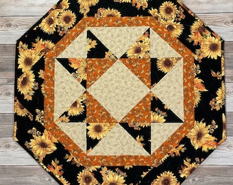 Autumn Sunflower Octagon Quilted Table Topper, 25-26"