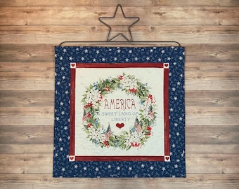 Quilted Medium Farmhouse Americana Wallhanging, 23.5" square with Optional Hanger