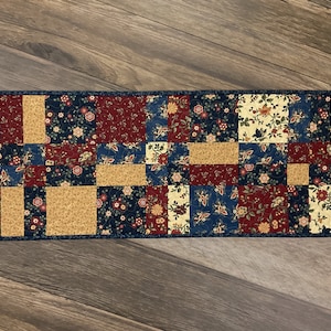 Quilted Medium-sized Broken Nine-Patch Table Runner, 39&quot; x 13&quot;
