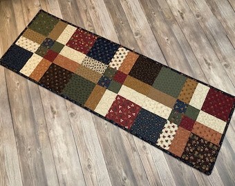 Quilted Broken Nine-Patch Kansas Troubles Table Runner, 38" x 13"