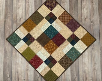 Quilted Broken Nine-patch "Scrap Basket Favorites" Table Topper / Wallhanging, 25.5-26" square