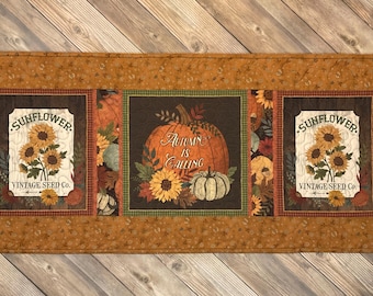 Quilted Fall Autumn Homestead Pumpkin Table Runner, 41" x 17"