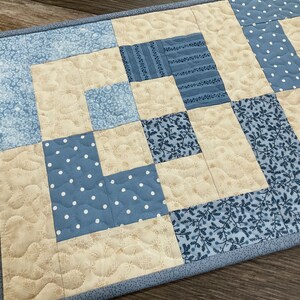 Quilted Light Blue and Cream Table Runner With Scrappy Bento - Etsy