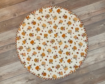 Quilted Reversible Circular Hello Autumn Pumpkin Table Center Topper, 19-20"