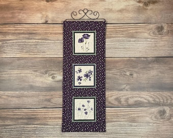 Medium Quilted Poppy Wildflower Wallhanging, 27" x 10"