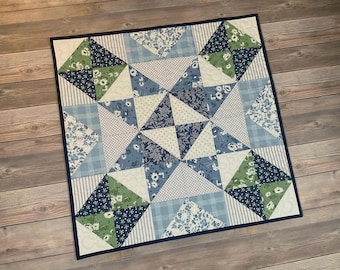 Quilted Broken Nine-Patch Table Topper / Wallhanging with Nantucket Summer Fabric, 24" square