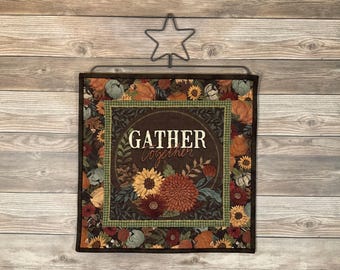 Small Fall Autumn Wallhanging with Star Hanger, 'Gather Together', 20" x 15"
