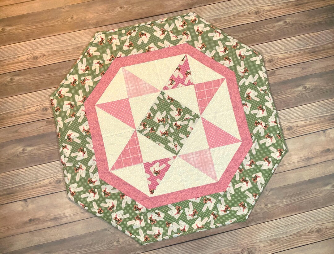 Quilted Springtime Bunnies and Flowers Octagonal Table Topper, 26 ...