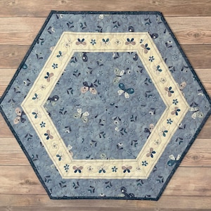 Quilted Hexagon Butterflies and Blooms Table Topper, 23"-26"