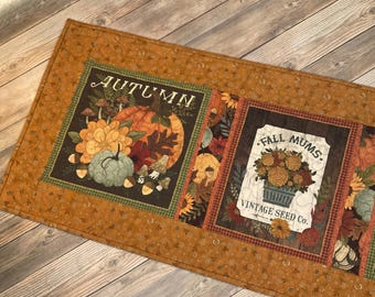 Quilted Fall Autumn Homestead Pumpkin Table Runner, 41" x 17"
