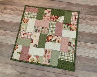 Quilted Small Patchwork "Petal Boutique" Reversible Table Topper, 16" square