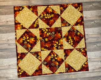 Fall Leaves Quilted Square-in-a-Square Table Topper / Wallhanging, 24" square